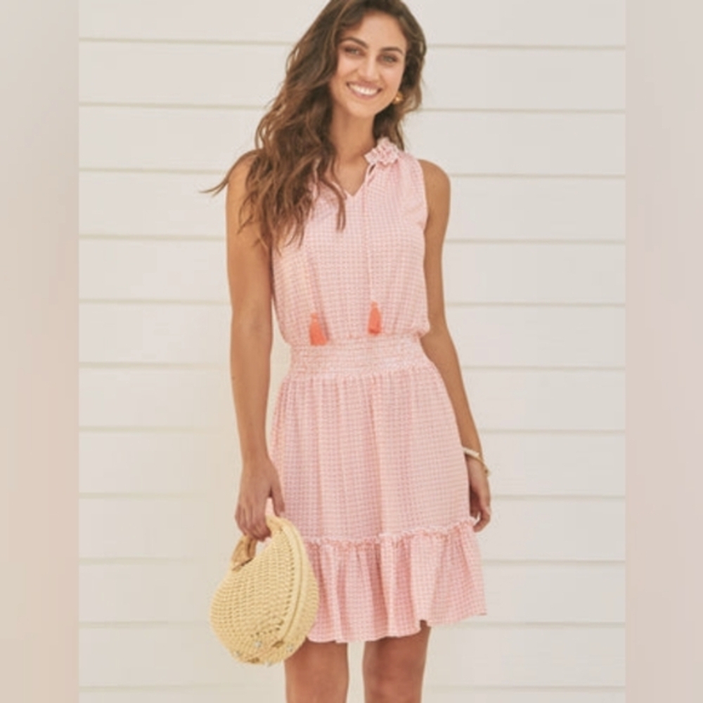 Cabana Life Orange Sleevless/Smocked Waist/Tassels/ Raffels/Tier Mini Dress UPF